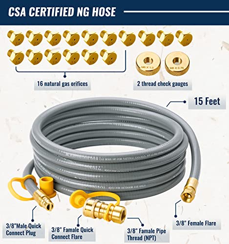 CALPOSE 15 Feet 5249 Propane to Natural Gas Conversion Kit for Blackstone 28”, 36” Griddle, 3/8 inch ID Natural Gas Hose Compatible for Tailgater, Rangetop Combo & Single Burner Rec Stove - Grill Parts America