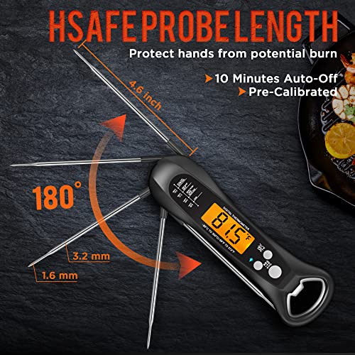 Instant Read Meat Thermometer for Cooking, Fast & Precise Digital Food Thermometer with Backlight, Magnet, Calibration, and Foldable Probe for Deep Fry, BBQ, Grill, and Roast Turkey,LCD - Grill Parts America