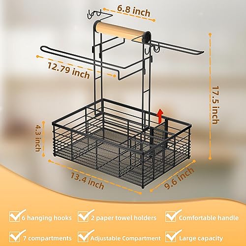 SUHEYU BBQ Grill Caddy Condiment Caddy, Picnic Utensil Caddy BBQ Organizer with Paper Towel Holder, Suitable for Camping Outdoor Cooking Kitchen Utensil Kitchen Caddy Barbecue Accessories (Black) - Grill Parts America