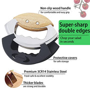 Jawanfu Chop Salad Chopper, Double Blade Long Lasting Sharp Chop Salad Tool for Chopped Salad , Wooden Handle Mezzaluna Mincer Knife with Protective Covers - Kitchen Parts America