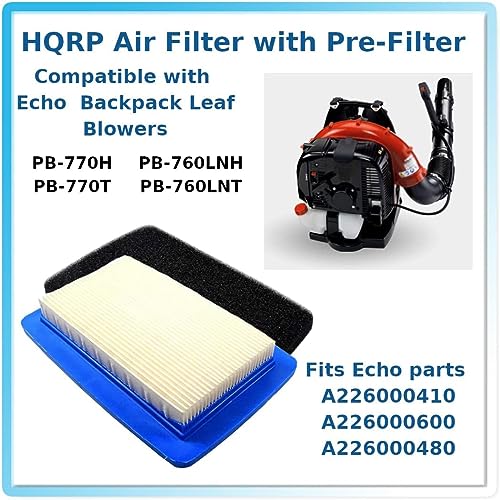 HQRP Filter and Pre-Filter Replacement for Echo A226000410, A226000600, A226000480, Compatible with Echo PB-770H, PB-770T, PB-760LNH, PB-760LNT Backpack Leaf Blower - Grill Parts America