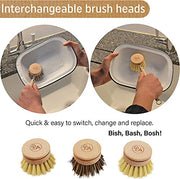 Eco Friendly Dish Brush with Handle - Eco Kitchen Brushes for Dishes - Dish Cleaning Brush Set with 3 Natural Dish Brush Replacement Heads - Eco Cleaning Tools - Agile Home + Garden Eco Friendly Gifts - Grill Parts America
