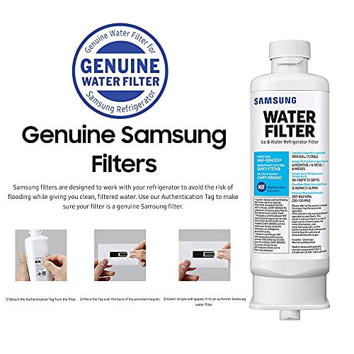 SAMSUNG Genuine Filter for Refrigerator Water and Ice, Carbon Block Filtration, Removes 99% of Harmful Contaminants for Clean, Clear Drinking Water, 6-Month Life, HAF-QIN/EXP, 1 Pack - Grill Parts America