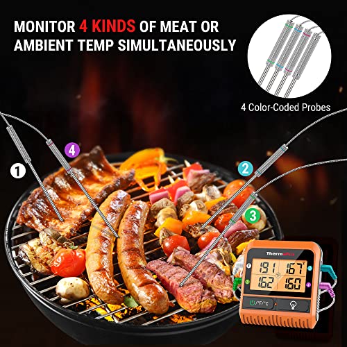 ThermoPro TP25 Bluetooth Meat Thermometer with 4 Temperature Probes Smart Wireless Digital Cooking Food BBQ Thermometer for Grilling Smart Oven