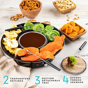 Kusini Electric Fondue Pot Set - Chocolate Fondue Kit - Temperature Control, Detachable Serving Trays, & 4 Roasting Forks - Gift Set & Date Night Idea. Serve at Movie Night or Game Night. - Grill Parts America