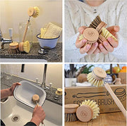 Eco Friendly Dish Brush with Handle - Eco Kitchen Brushes for Dishes - Dish Cleaning Brush Set with 3 Natural Dish Brush Replacement Heads - Eco Cleaning Tools - Agile Home + Garden Eco Friendly Gifts - Grill Parts America