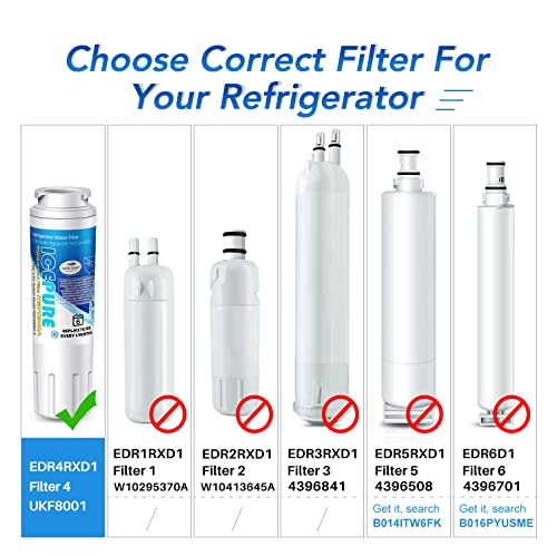 ICEPURE UKF8001 Refrigerator Water Filter Replacement for EveryDrop EDR4RXD1, Whirlpool Filter 4, Maytag UKF8001AXX-200, UKF8001P, 4396395, 469006, Puriclean II, FMM-2, WF295, RFC0900A, RWF0900A 4PACK - Grill Parts America
