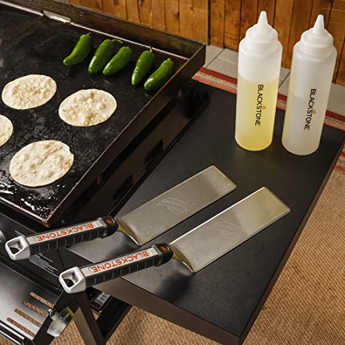 Blackstone 5322 Griddle Kit (6-Piece) Scraper, Heavy Duty BBQ Tongs, Barbecue Metal Hamburger Spatula (2) & Batter Dispenser & Mixer Bottle – Grilling Tools & Accessory, No Size, Black - Grill Parts America