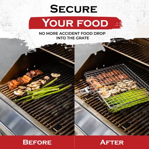 SHIZZO Grill Basket Value Set, Barbecue BBQ Grilling Basket , Stainless Steel Large Folding Grilling baskets With Handle, Portable Outdoor Camping BBQ Rack for Fish, Shrimp, Vegetables, Barbeque Griller Cooking Accessories, Gift, Gifts for father, dad, hu - Grill Parts America