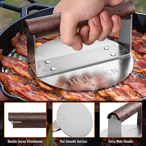 Smash Burger Press for Griddle, Heavy Duty Hamburger Press w/Heat Resistant  Handle, Cast Iron Grill Press, Bacon Press, Round Burger Smasher for