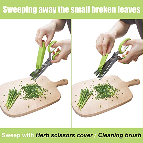 Herb Cutter Scissors 5 Blade Scissors Kitchen Multipurpose Cutting Shear with 5 Stainless Steel Blades & Safety Cover & Cleaning Comb Cilantro Scissors Sharp Shredding Shears Christmas Gift (Green) - Grill Parts America