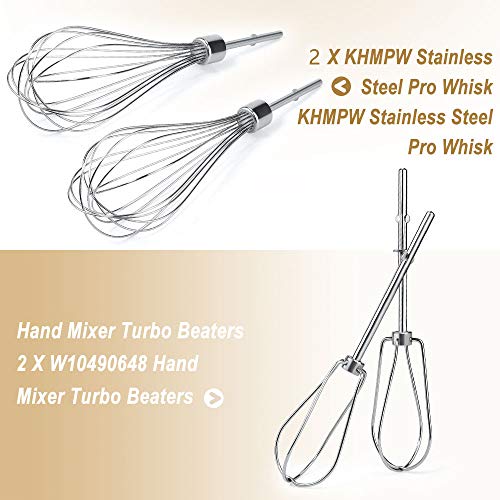 W10490648 Hand Mixer Attachment Beaters for KitchenAid KHM2B, AP5644233, PS4082859 Replacements., Silver