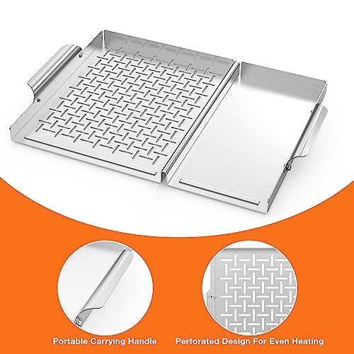 Onlyfire BBQ Grill Tray, Stainless Steel Grill Topper Grill Pan with Holes and Handle for Grilling Veggies, Meat & Seafood, Outdoor Flat Top Grilling Basket for Any Grills - Grill Parts America