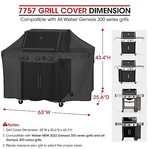 Unicook 63 Inch Grill Cover for Weber Genesis 300 Series and New 2022 Genesis 300 Grills, Outdoor BBQ Grill Cover, Heavy Duty Waterproof Fade Resistant Barbecue Cover, Compared to Weber 7757 - Grill Parts America