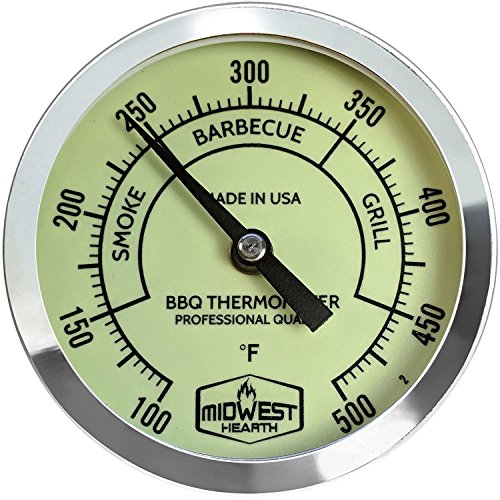Midwest Hearth BBQ Smoker Thermometer for Barbecue Grill, Pit, Barrel 3" Dial (4" Stem Length, Glow Dial) - Grill Parts America