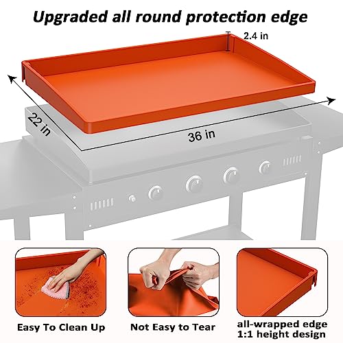 36" Silicone Griddle Mat, Upgrade Full-edge Griddle Top Covers for Blackstone 36 Inch, All Season Cooking Protective Cover, Protect Griddle from Rodents, Insects, Debris and Rust (Orange) - Grill Parts America