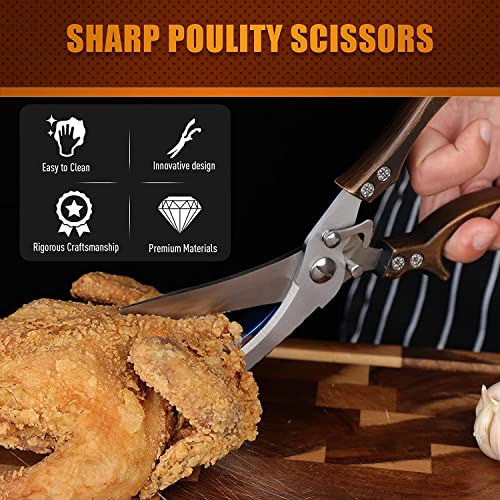 Poultry Shears, Heavy Duty Kitchen Shears with Serrated Edge, No Rust Spring Loaded, Multipurpose Stainless Steel Kitchen Scissors for Chicken, Bone, Meat, Turkey, Fish Thanksgiving Christmas Day - Kitchen Parts America