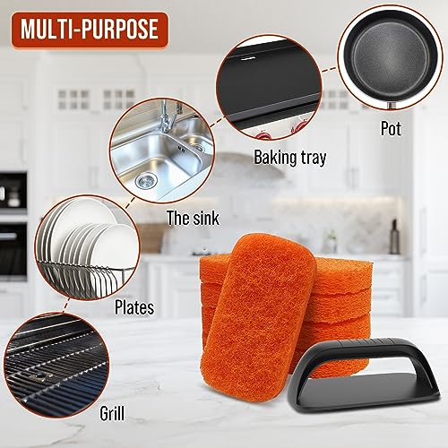 6-Piece Griddle Cleaning Kit for Blackstone, Flat Top Grill Cleaning Kit Non-Scratch Scouring Pads for Kitchen - 5 Scrubber Pads and 1 Handle - Grill Parts America