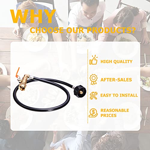 New Updated Propane Refill Adapter Hose 36’’ Propane Extension Hose Propane Refill Hose with ON-Off Control Valve for 1 LB Propane Gas Tank 350PSI High Pressure Camping Grill (QCC Type1 Inlet) - Grill Parts America