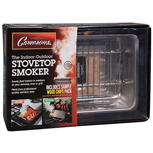 Indoor Outdoor Stovetop Smoker - Stainless Steel Smoker Box w/ Oak Wood Chips & Recipes- Works On Any Heat Source, Indoor Stovetop or Outdoor BBQ Grill-Great Fathers Day Gift & Grilling Gift for Men - Grill Parts America