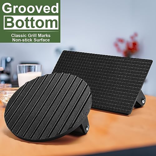 EWFEN Burger Press, 7" Round & 8.2"X4.3" Rectangle Heavy-Duty Cast Iron Smash Bacon Press Meat Steak with Wood Handle for Griddle, Sandwich, Nonstick Pan - Grill Parts America