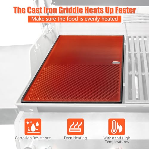 QuliMetal 17.5" Grill Replacement Part for Weber Spirit 300 and GS4 Spirit II 300 Series Grills, Genesis Silver/Gold B & C, Genesis 1000-3500, Reversible Cast Iron 7598 Griddle Plate, 7638 Grill Grate - Grill Parts America