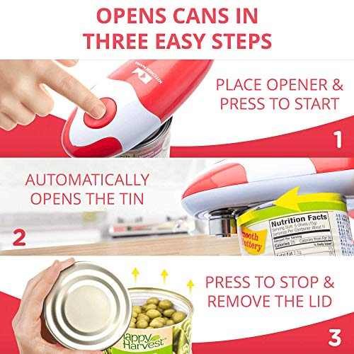 Kitchen Mama Auto Electric Can Opener: Open Your Cans with A Simple Push of Button - Automatic, Hands Free, Smooth Edge, Food-Safe, Battery Operated, YES YOU CAN (Red) - Grill Parts America