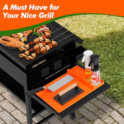 3 in 1 Grill Side Shelf Mat, Heat Resistant Spatula Mat, BBQ Grill Tool Mat, Silicone Utensil Rest with Drip Pad for Kitchen, Stovetop, Countertop, Anti- Slip and Keep Side Table Clean - Grill Parts America