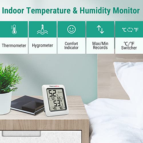 ThermoPro TP50 2 Pieces Digital Hygrometer Indoor Thermometer Room Thermometer and Humidity Gauge with Temperature Humidity Monitor - Grill Parts America