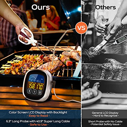 Meat Thermometer, Digital Meat Thermometer with Large Touchscreen LCD, with Long Probe, Kitchen Timer, Grill Thermometer, Cooking Food Meat Thermometer Instant Read for Smoker Kitchen BBQ Oven - Grill Parts America