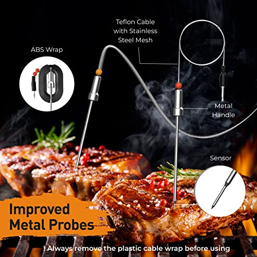Meat Minder Pro Wireless Grill Smoker Smart Thermometer Upgrade Replacement with Food Probes 195ft Range iOS Andriod Free Smart APP Auto Reconnect Bluetooth Alarms - Grill Parts America