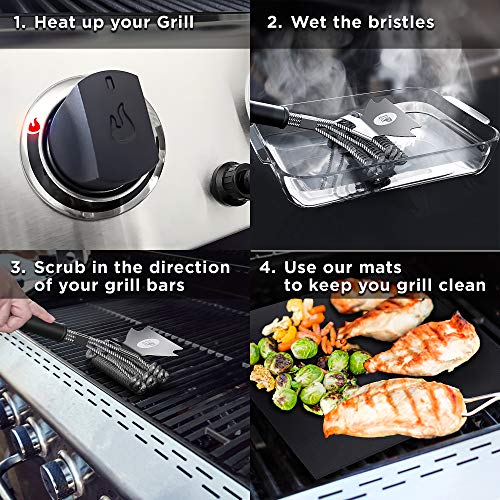 KP 3 in 1 Dream Set- Safe Grill Cleaning Kit - Bristle Free Grill Brush for Outdoor Grill w/Grill Scraper +Heavy Duty Grill Mat|Best BBQ Brush for Grill Cleaning | Grill Accessories for All Grills - Grill Parts America