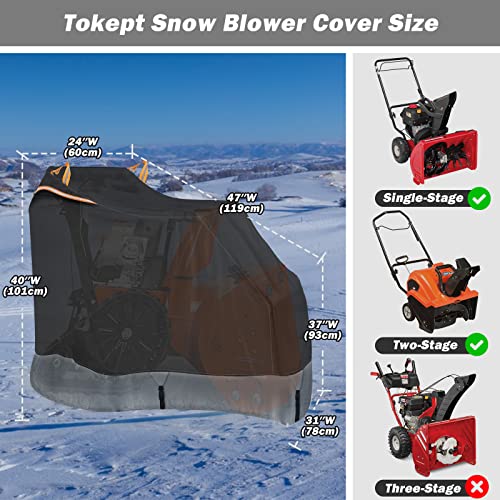 Tokept Snow Blower Cover, Heavy Duty 600D Oxford Fabric, with Drawstring Reflective Strip Triangle Straps, Universal Snowblower All-Weather Outdoor Waterproof Snow Protection Cover (Black&Gray) - Grill Parts America