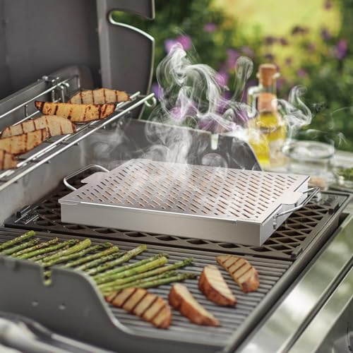 Onlyfire Stainless Steel Wood Chip Smoker Box, Rectangle BBQ Smoker Box With Removable Water Reservior for Charcoal or Gas Grills, 13.7 x 11.8 Inch - Grill Parts America