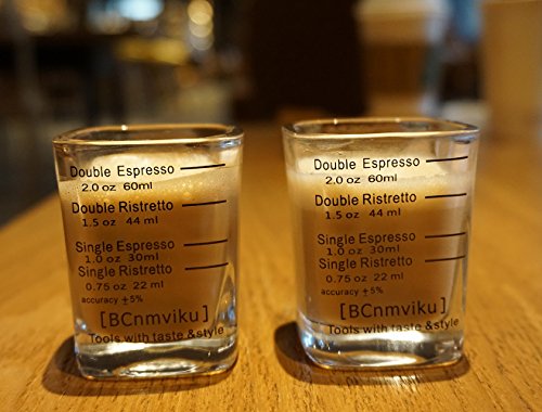 BCnmviku Espresso Shot Glasses Measuring Cup Liquid Heavy Glass for Baristas 2oz for Single Shot of Ristrettos (2 Pack)