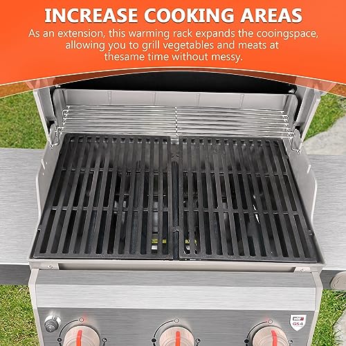 QuliMetal Stainless Steel Warming Rack for Weber Spirit 300 and GS4 Spirit II 300 Series Gas Grills with Front Control Knobs, 7641 Grill Upper Rack for Weber Genesis Silver Gold B/C Grills, 25 Inch - Grill Parts America