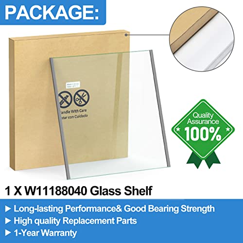 UPGRADED W11188040 Refrigerator Glass Shelf Compatible with Whirlpool Fresh Food Upper Glass Shelf Replacement,Tempered Glass Shelf Parts W11135529,AP6286990, Fit WRS312/ WRS315/ WRS321/WRS325..Series - Grill Parts America