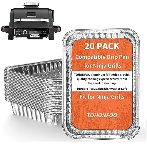 TOHONFOO 20 Pack Drip Pan Liners for Ninja OG701 Woodfire Outdoor Grill & Smoker - Compatible with Weber Genesis - Spirit - Q Series - Disposable Aluminum Foil Grease Tray Liners - Grill Parts America