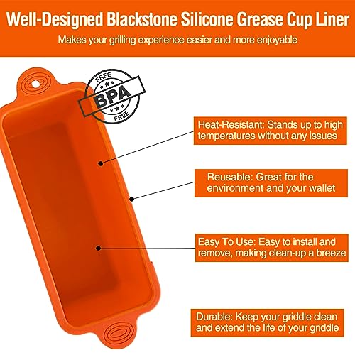 AKSDTH 2 Pack Blackstone Silicone Grease Cup Liners for 36 28 22 17 Inch Griddle, Reusable Grease Catcher Liner Grill Grease Tray Blackstone Accessories, Replacement of Aluminum Foil Drip Pans, Orange - Grill Parts America