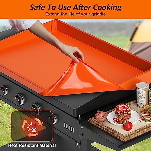 36" Silicone Griddle Mat, Upgrade Full-edge Griddle Top Covers for Blackstone 36 Inch, All Season Cooking Protective Cover, Protect Griddle from Rodents, Insects, Debris and Rust (Orange) - Grill Parts America