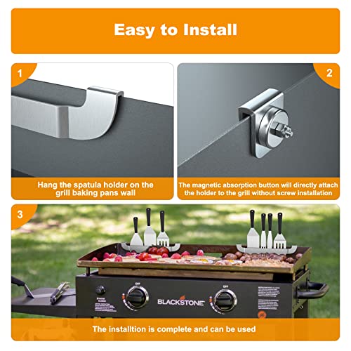 10 Inch Griddle Spatula Holder Magnetic Design, Stainless Steel Grill Barbecue Tool Rack, Griddle Accessories for Blackstone Flat Top Griddle and Other Grill Griddles (2 Pcs) - Grill Parts America