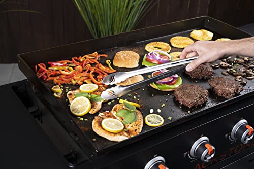Blackstone 5464 Griddle Tool Kit Outdoor Indoor Grill BBQ Utensils Cooking Accessories-Heat Resistant– 2 Long Spatulas, 2 Angled Scraper Classic Tong, 1 (32oz) Squeeze Bottle, Black, Silver, White - Grill Parts America