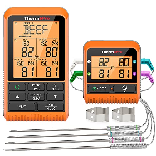 ThermoPro TP829 Wireless Meat Thermometer for Grilling and Smoking, 1000FT Grill Thermometer for Outside Grill with 4 Meat Probes, BBQ Thermometer for Smoker Oven Cooking Beef Turkey - Grill Parts America