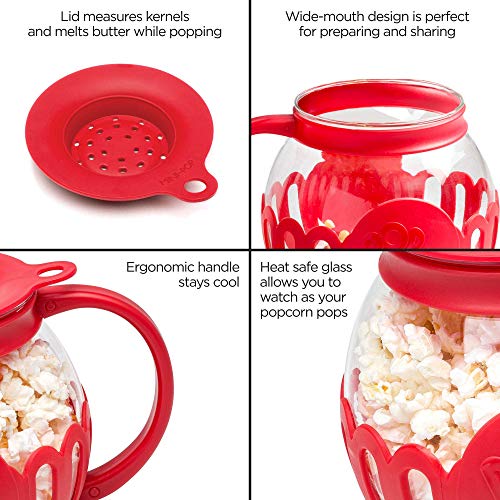 Ecolution Patented Micro-Pop Microwave Popcorn Popper with Temperature Safe Glass, 3-in-1 Lid Measures Kernels and Melts Butter, Made Without BPA, Dishwasher Safe, 1.5-Quart, Red - Grill Parts America