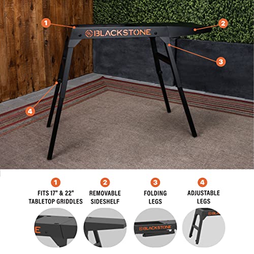 Blackstone Universal Griddle Stand with Adjustable Leg and Side Shelf - Made to fit 17” or 22” Propane Table Top – Perfect Take Along Grill Accessories for Outdoor Cooking Camping (Black) - Grill Parts America