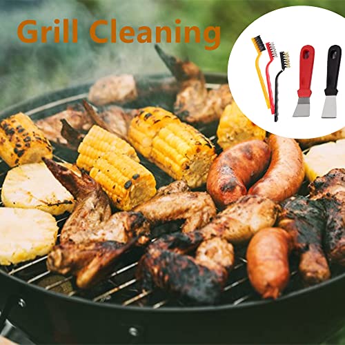 5PCS/Set BBQ Grill Brush and Scraper, Stainless Steel Kitchen Cleaning Brush Set, Cooktop Cleaning Brush, Three-Material Brush Head Perfect for Kitchen Grill Cooker Hood Corner Cleaning - Grill Parts America