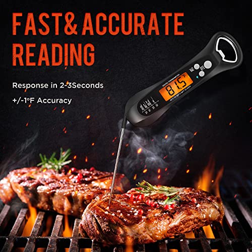 Instant Read Meat Thermometer, Waterproof Digital Thermometer with Magnet,  Backlight, Calibration and Foldable Probe, Digital Food Probe for Kitchen