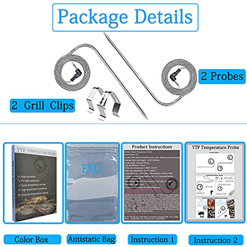 Replacement Meat Probe for Pit Boss Pellet Grills and Pellet Smokers. 3.5mm Plug Compatible with Pit Boss Accessories Meat Probe. 2 Packs Meat Probes and 2 Packs Grill Clips.… - Grill Parts America