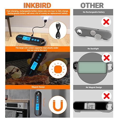 INKBIRD Hybrid Thermometer Between a Remote Bluetooth BBQ Meat Thermometer with 2 Probes and an Instant-Read Thermometer,Rechargeable Grill Thermometer with Temperature Alarms and Graph, Calibration - Grill Parts America
