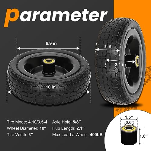 Upgraded 10" Flat Free Wheels Replacement for Garden Cart tires and Wheels, 4.10/3.50-4 Solid Tires and Wheels with 5/8"Bearings, 10" No Flat Wheels for Hand Trucks/Garden Carts-4PCS - Grill Parts America